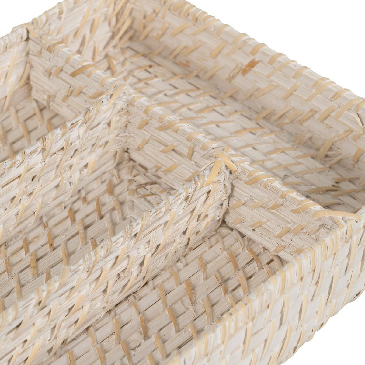 Bestekmand Wit Bamboe Rotan 34 x 24 x 6 cm